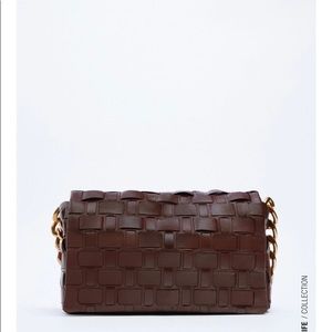 Zara woven leather bag, burgundy red, shoulder bag with chain strap.